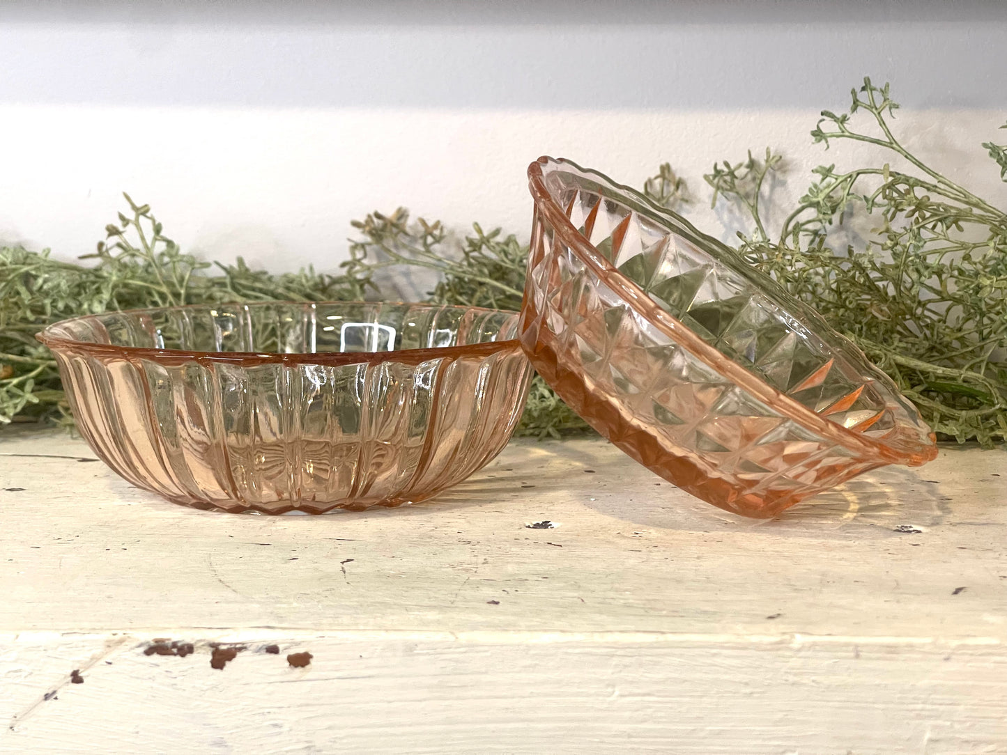 Pink Depression Glass Candy Dish | Set of Two